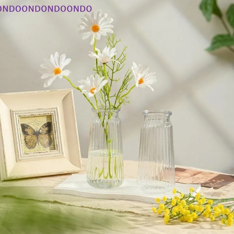 Ribbed Clear Glass Flower Vases Sturdy Textured Surface For Wedding Home Decor Floral Arrangements