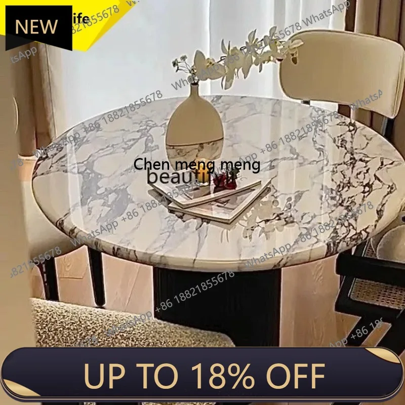

P178 Dining Table Home Solid Wood Modern Minimalist Light Luxury Round Marble Cream Style French