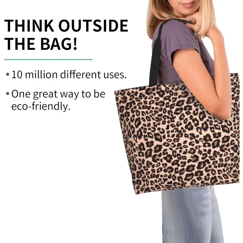 Leopard Tote Bag for Women Kitchen Reusable Large Ladies Shoulder Bag Brown Pink Fasion Handbag for Office Shopping Travel