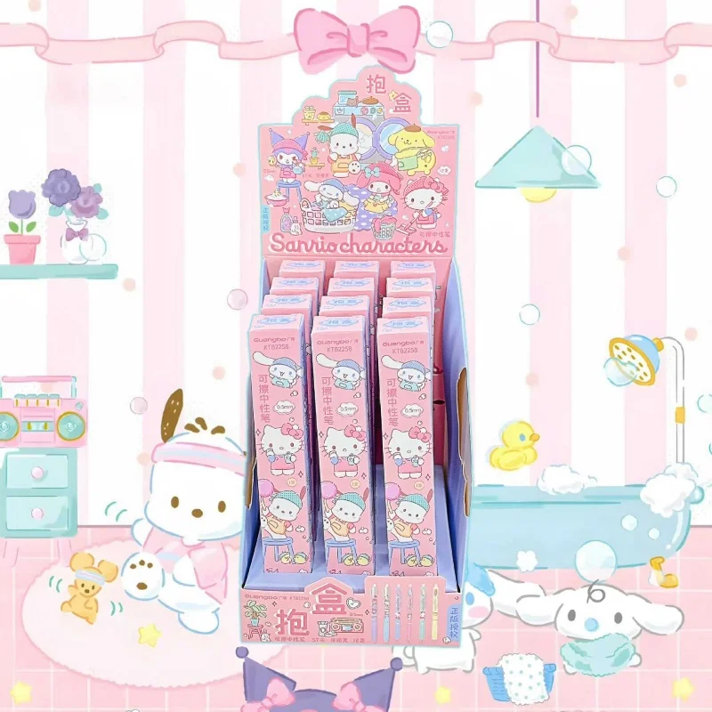

12/24pcs Kawaii Sanrio Kitty Melody PomPomPurin Erasable Gel Pen Cute 0.5mm Black Ink Neutral Pens Office School Supplies