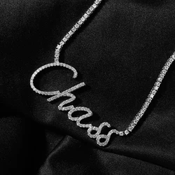 Uwin Cursive Letter Custom Name Necklace Welding 2mm Tennis Chain Cubic Zirconia Necklace Fashion Hiphop Jewelry