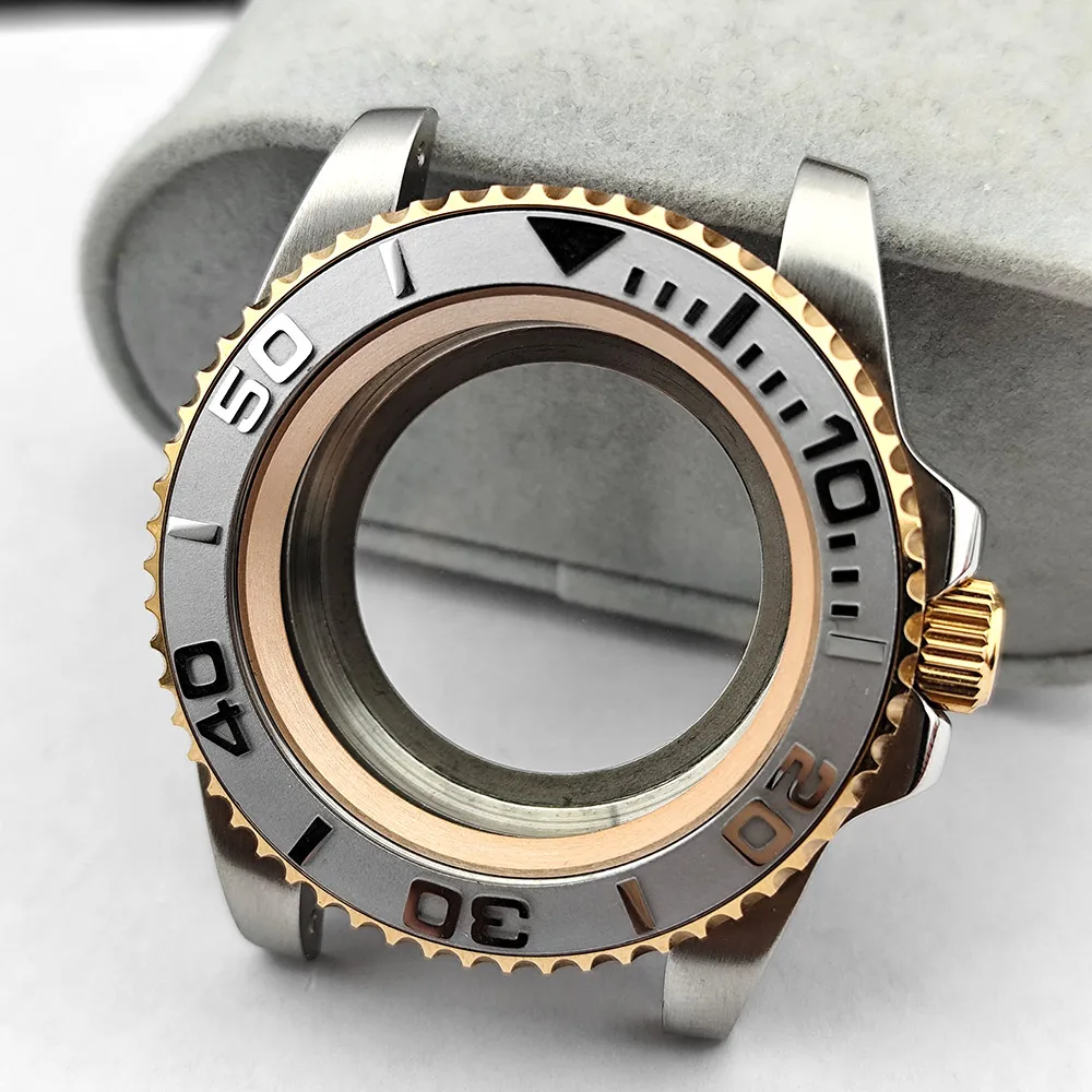 40,5mm Edelstahlgehäuse passend für NH35/NH36 Uhrwerk, Saphirglas, Ersatzteile, Zubehör, Silber, Schwarz, Roségold, Yacht-Uhrenbox – Detail 9