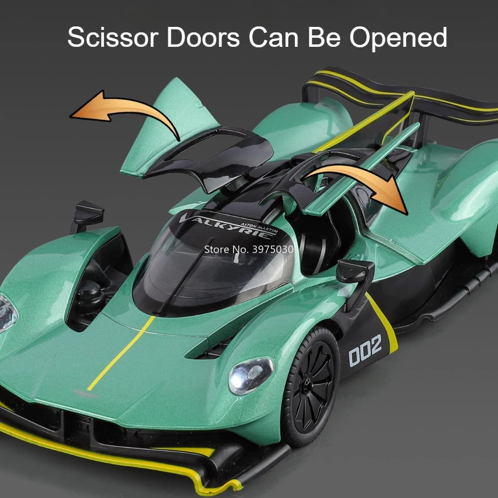 Modelos Valkyrie fundidos a presión de aleación 1:24, coches de juguete con música ligera, puertas de vehículos en miniatura, adorno de modelo de coche deportivo abierto