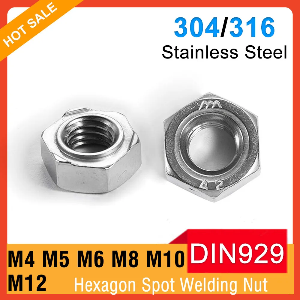 

10-100pcs Hexagon Spot Welding Nut M4 M5 M6 M8 M10 M12 DIN929 304/316 Stainless Steel Hex Solder Joints Nuts