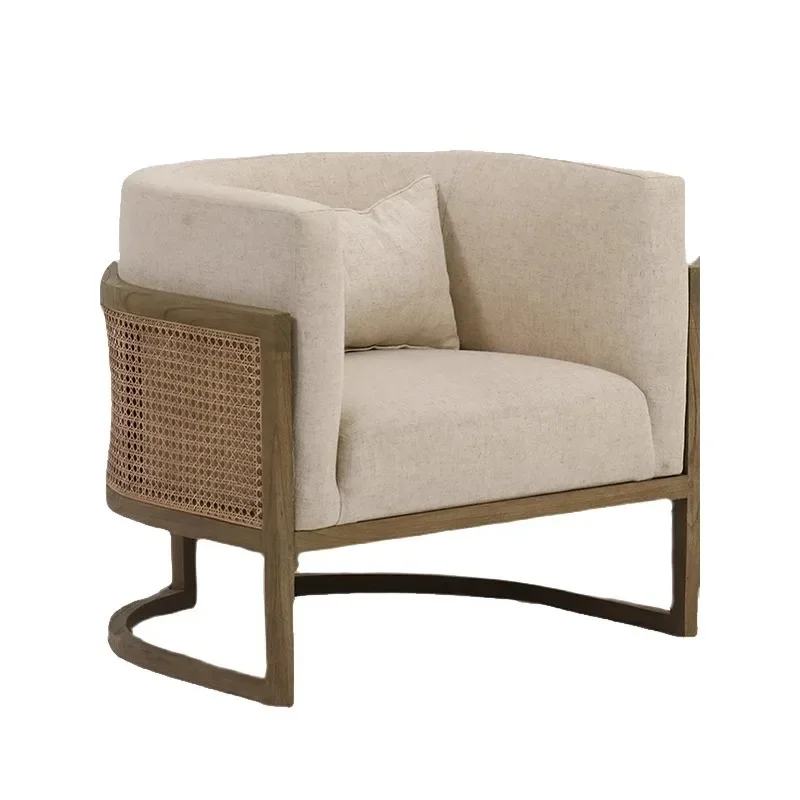 Wabi-sabi rattan solid wood single sofa Japanese-style antique style homestay hotel balcony designer leisure chair