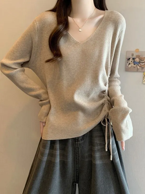 

Женский вязаный свитер с v-образным вырезом, осень-зима, большие размеры, нерегулярный Boting irt, утягивающий длинный топ све