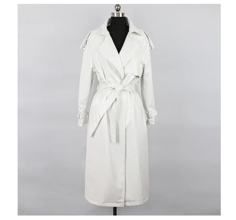 Mauroicardi Spring Autumn Black Long Soft Pu Leather Trench Coat for Women Sashes Loose Casual White Waterproof Overcoat 2025