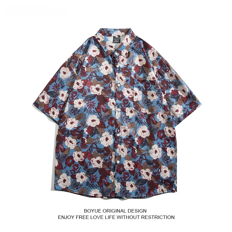 

Мужская летняя пляжная рубашка Boyue Floral свободного кроя, легкая, с коротким рукавом, винтажная, с креативным принтом, молодежный тренд, лето 2023