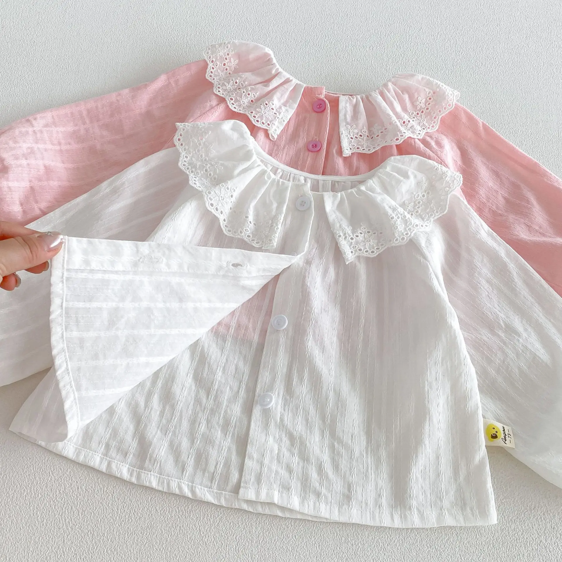 Girls' Sunscreen Clothes Autumn Thin Long Sleene Shirts New Children's Lace Collar Breathable Coat Baby Air Conditioning Shirt