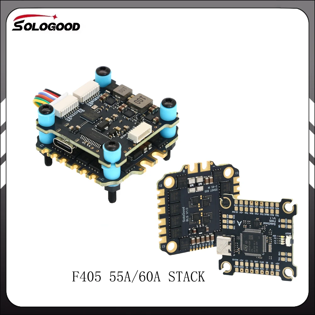 

SoloGood F405 55A Stack / F405 60A Stack F405 FC & BLS55A/BLS60A 4in1 ESC 2-6S For FPV Drone Parts