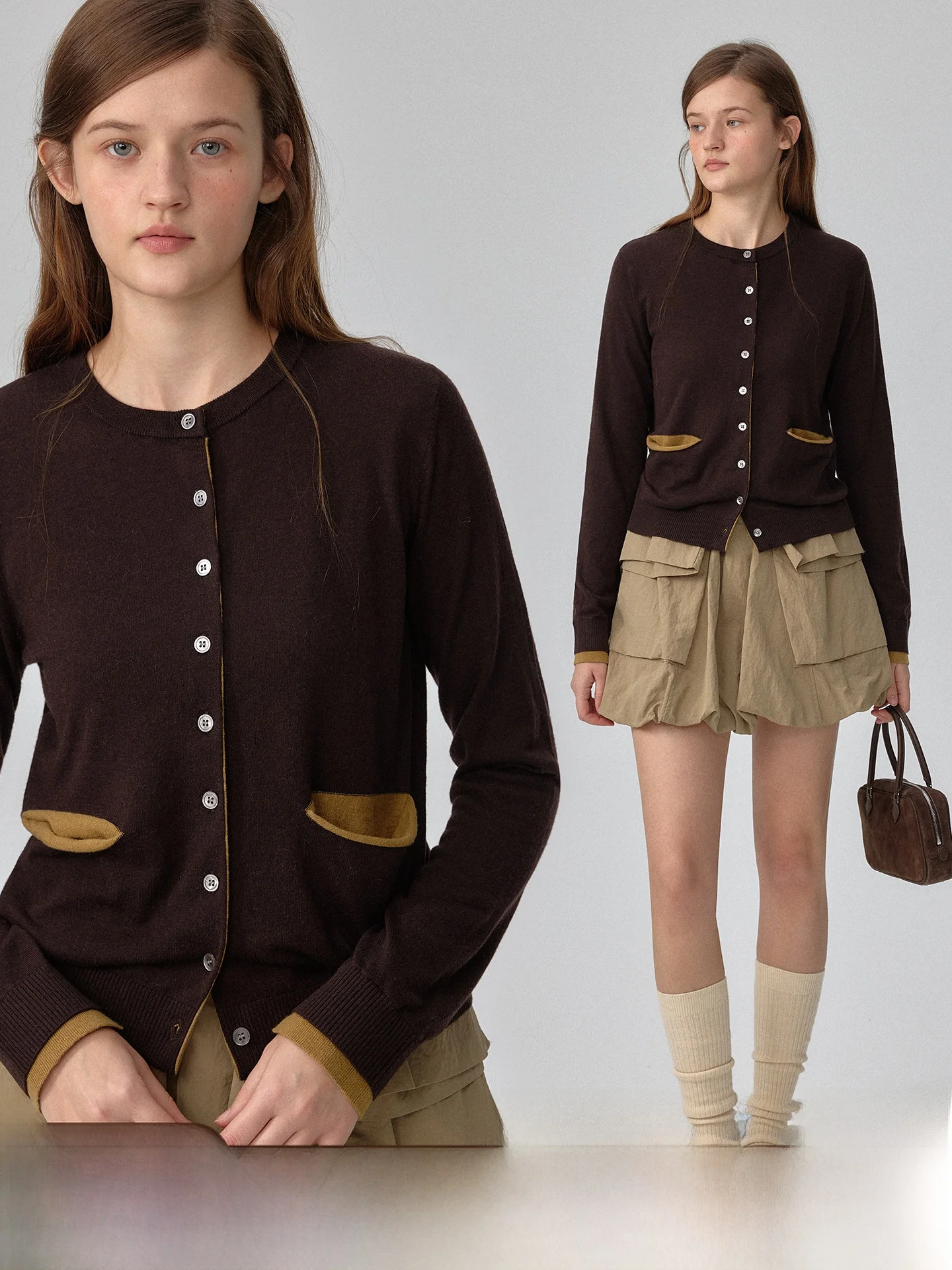 

Мягкий плотный вязаный кардиган из 100% шерсти с цветными блоками, женский, на раннюю весну, новинка, прямого кроя