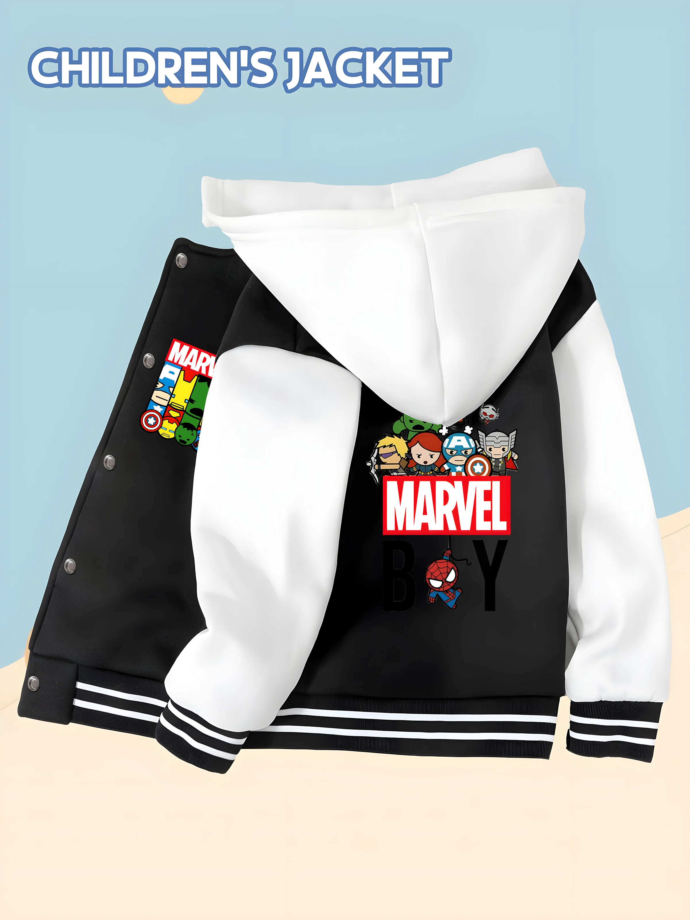 

MINISO Baseball hooded Jacket - Avengers Collection, double-sided pattern design, soft and comfortable fabric, fashionable and w