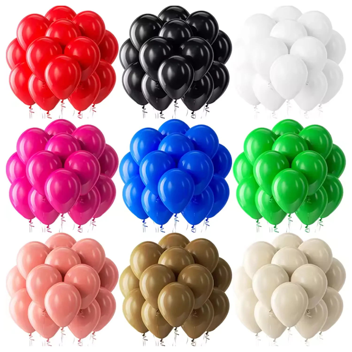 10/20/30 Piezas de Globos de Látex Rojos, Negros y Blancos de 5/10/12 Pulgadas, Globos Rosa Intenso, Azules y Marrones para Decoración de Fiestas de Cumpleaños, Bodas y Baby Shower