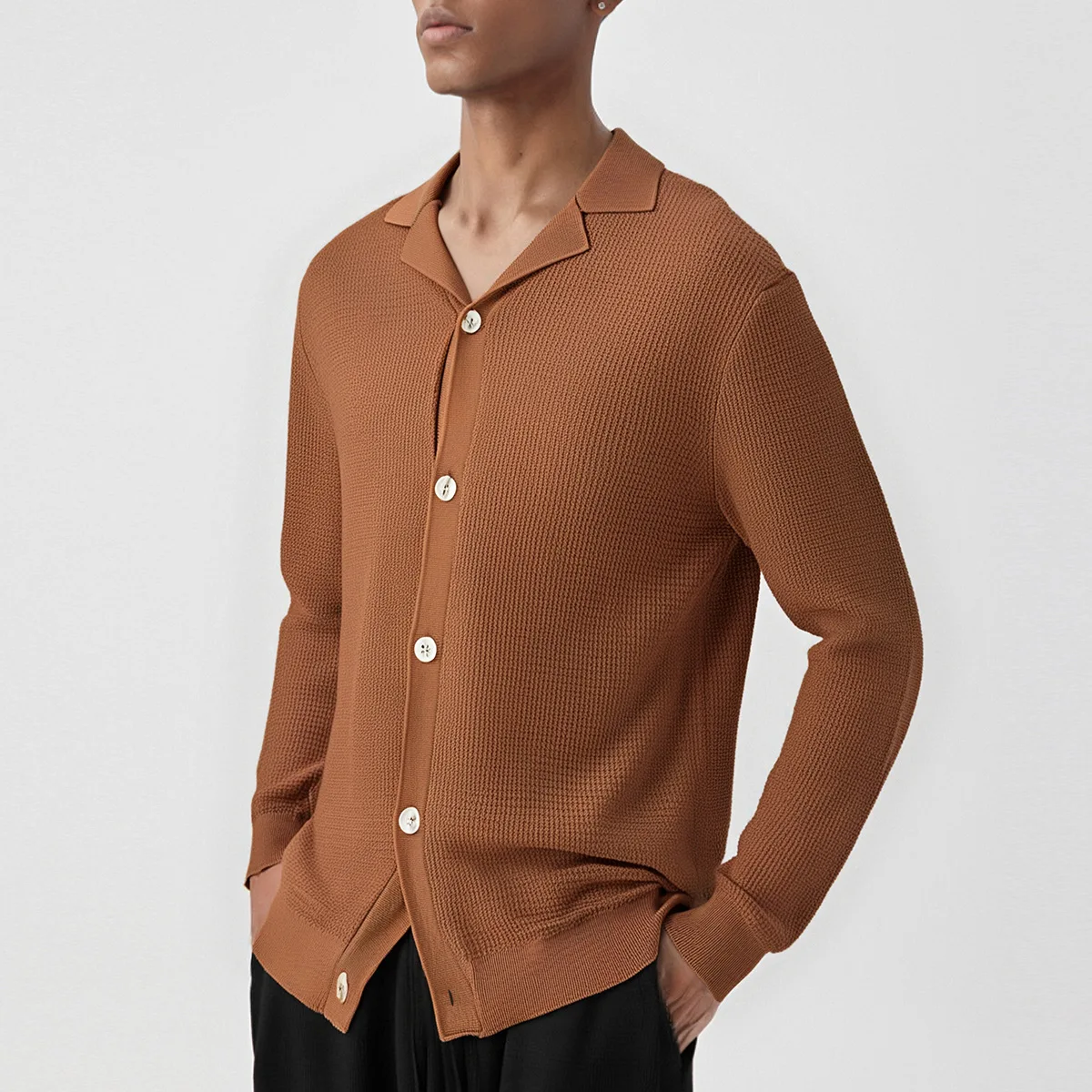 

Men's Autumn Cuban Collar Vintage Fashion Loose Casual Cardigan Knitted Sweater Coat Man Jumper Knitwear Tops Jacket