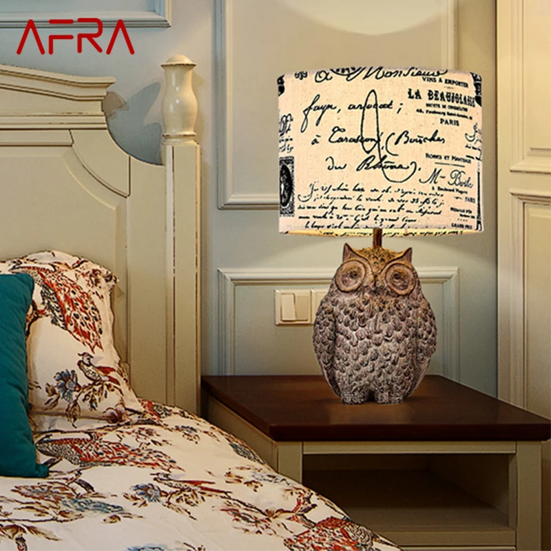 

AFRA Modern Owl Table Lamp LED Retro Creative Bedside Vintage Resin Desk Light for Home Living Room Bedroom Study Decor