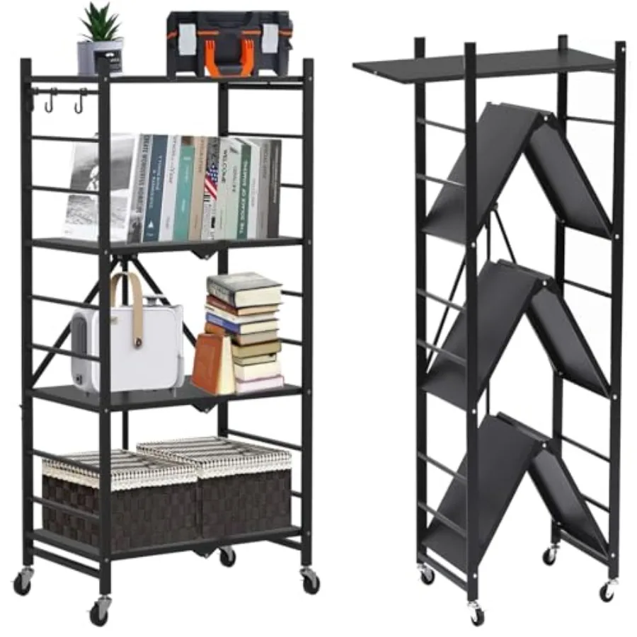 

4-х уровневые полки для хранения, металлическая складная полка для кладовой, без сборки, складной стеллаж с колесами, сверхмощные полки для шкафа O