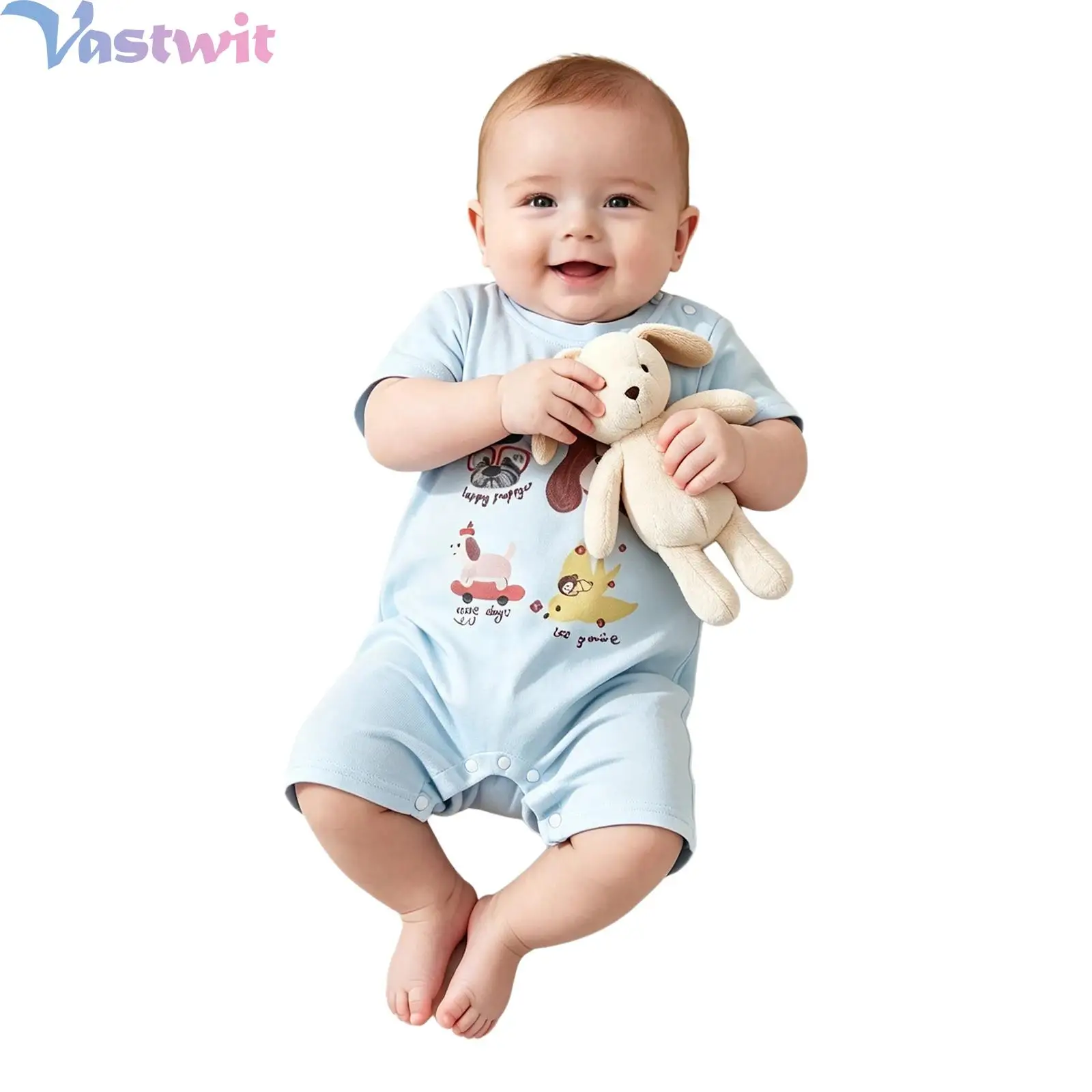 Baby Boys Girls Cute Cartoon Printed Romper One-Piece Baby Clothing Short Sleeve Press Button Crotch Jumpsuit Sleepwear Homewear