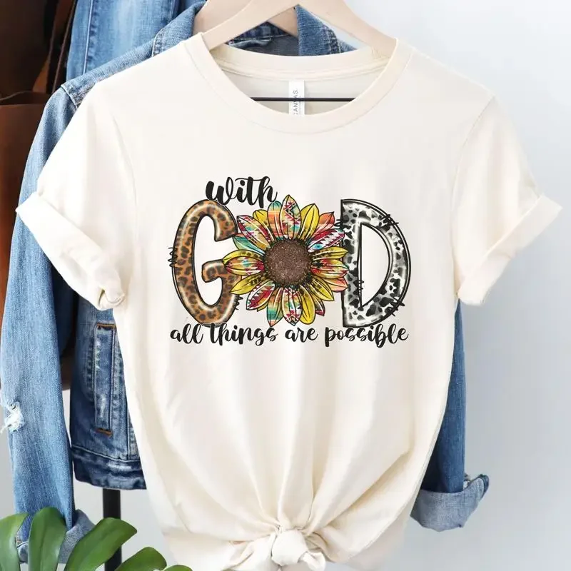 With God All Things Are Possible T Shirt Religious Women'S Sunflower Tee