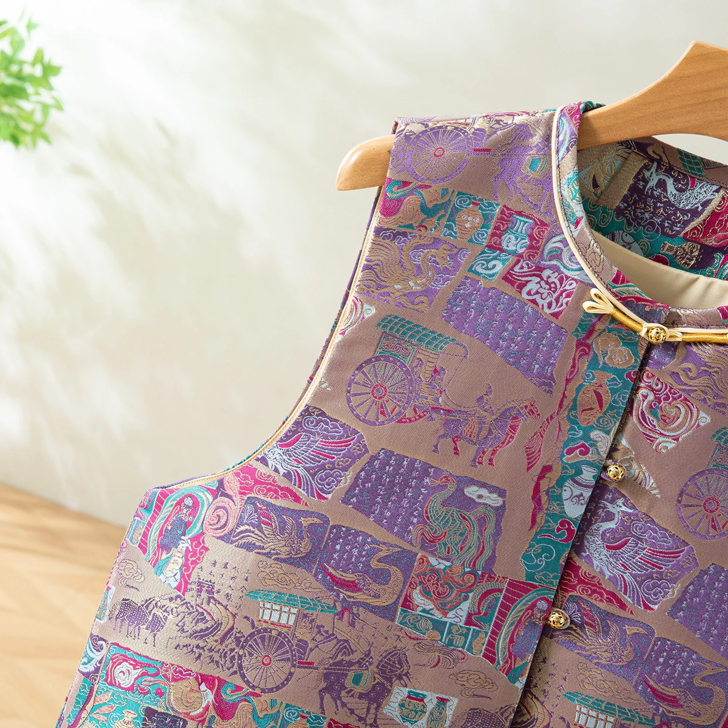 실크 탕 자수 조끼 라운드 넥 여성용 슬레 아우터웨어 전통 중국 패션 세계 여행 시리즈