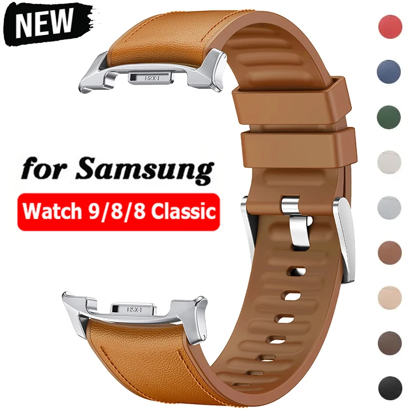 Leder-Silikon-Armband für Samsung Galaxy Watch 9 8 40mm 44mm Band Original-Verbindungsstück Armband für Galaxy Watch 8 Classic 46mm