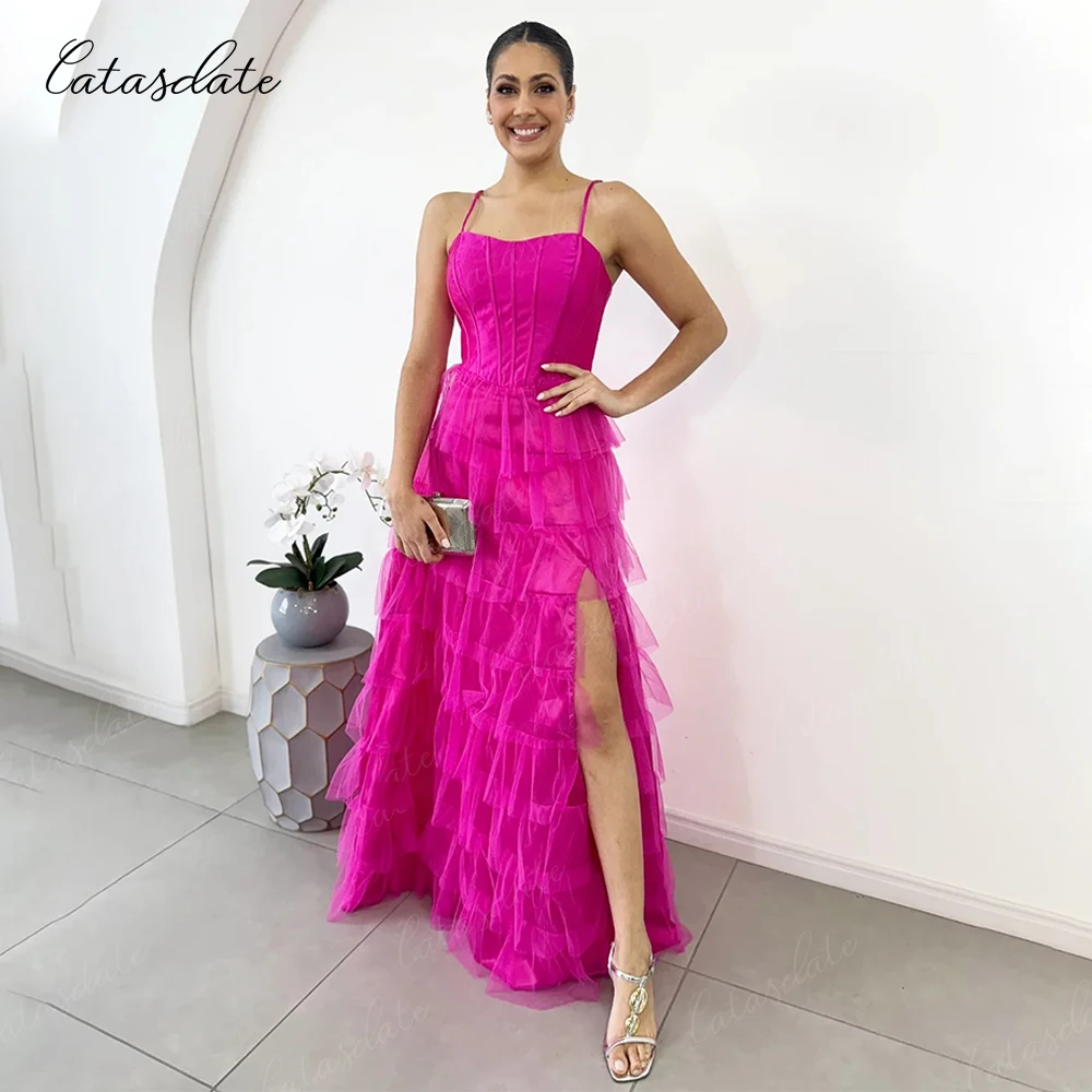 Catasdate multicamadas inchado vestidos de noite espartilho rendas até voltar vestido de ocasião vestidos de fiesta para mulher personalizado