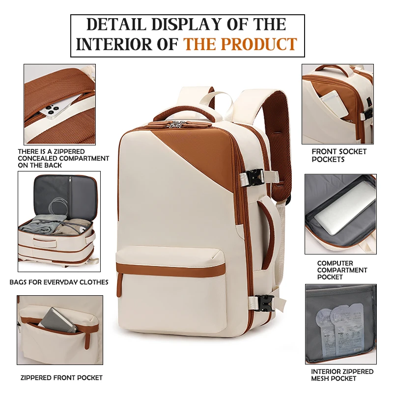حقيبة ظهر للسفر سعة 40 لترًا، حقيبة ظهر للسفر والتنقل للكمبيوتر المحمول للأعمال، مناسبة لأجهزة الكمبيوتر المحمولة مقاس 15.6/17.3 بوصة #2