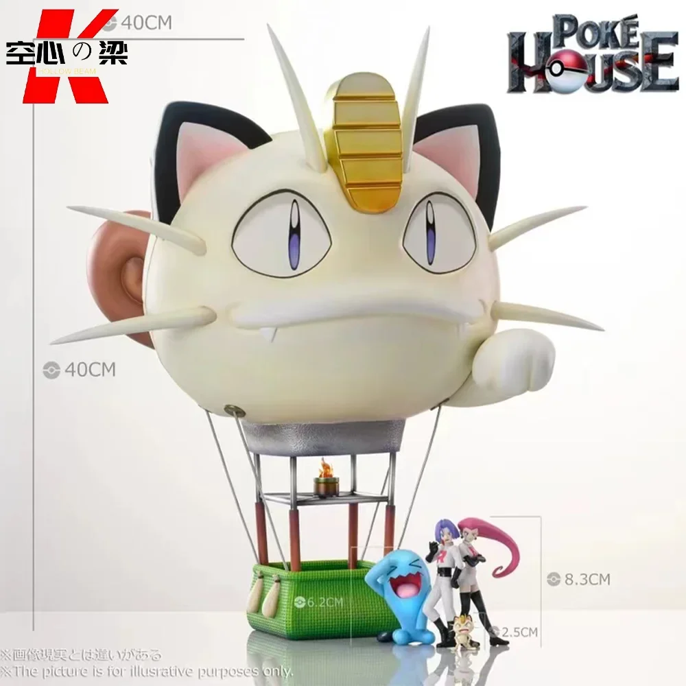 [1/20 Scale World] Meow Meow Hot Air Balloon and Jessie and James and Meowth and Wobbuffet Toy Figure Decoration