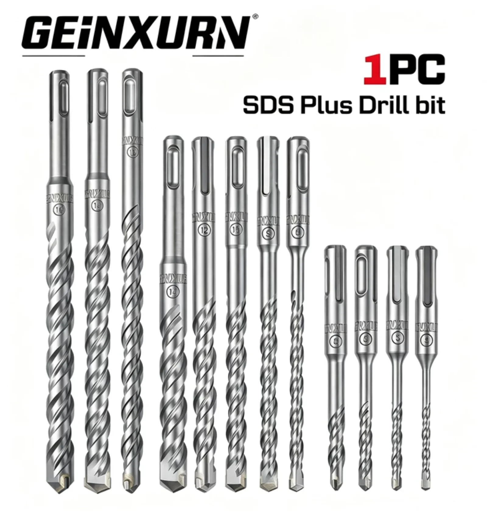 Geinxurn SDS Plus Drill Bit (110/160/210mm) With Pointed Chisel & Flat Chisel, Carbide Tip for Concrete Brick Masonry