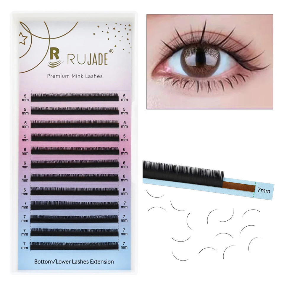 RUJADE Bottom Lower Lashes 5/6/7mm Short Sizes Under Eyelashes Lower Lashes  Natural False Individual Eyelash Extensions Cilios