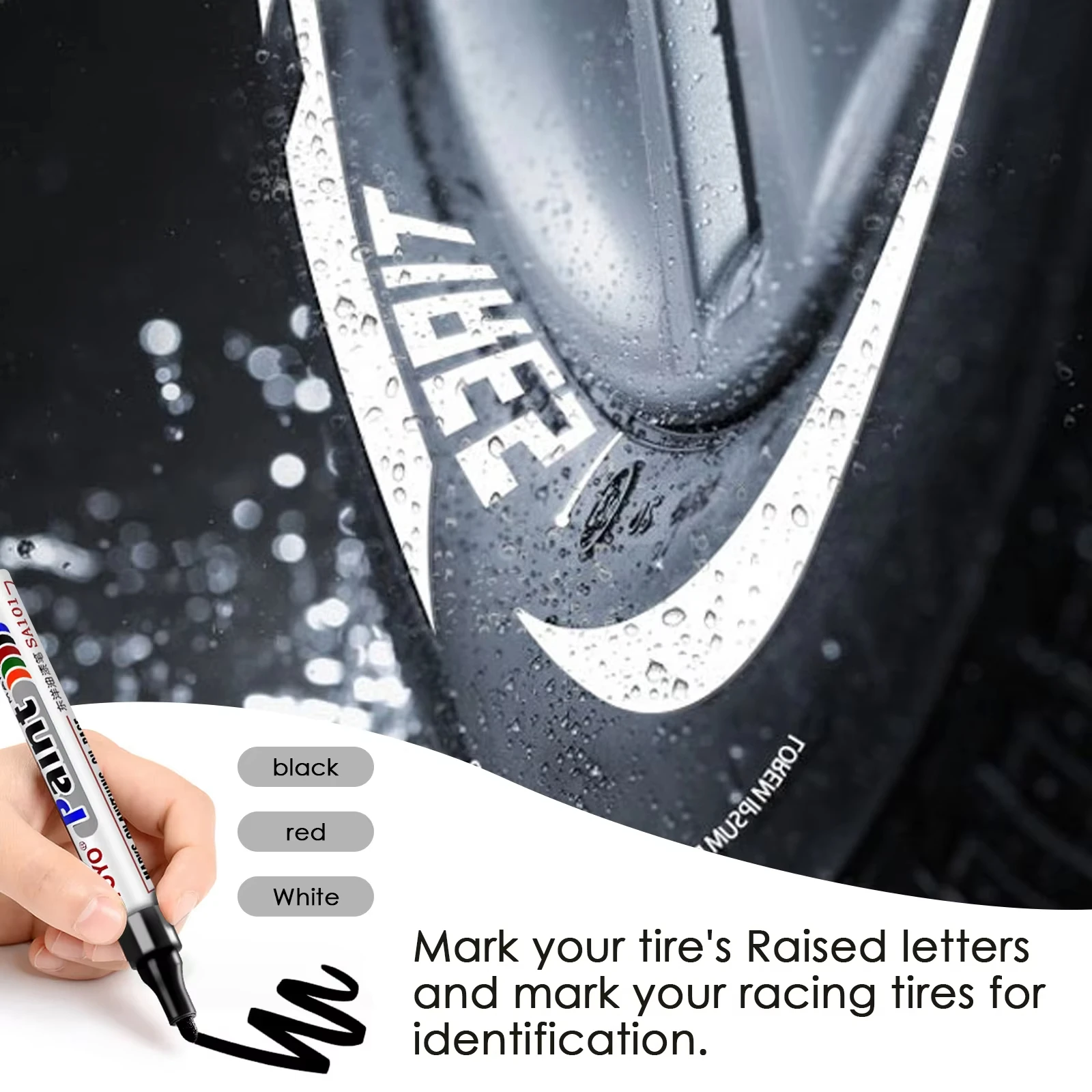 White Waterproof Auto Tire Paint Marker Pen Permanent Rubber Tyre Oily Mark Graffiti Touch up for Cars Wheels CD Metal view 5