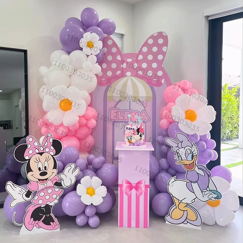 Cartoon Pink Minnie Mouse Daisy Foil Balloons 32inch Rose Gold Number 1-9th Birthday Foil Balloons Arch Garland Kit Gift Globos