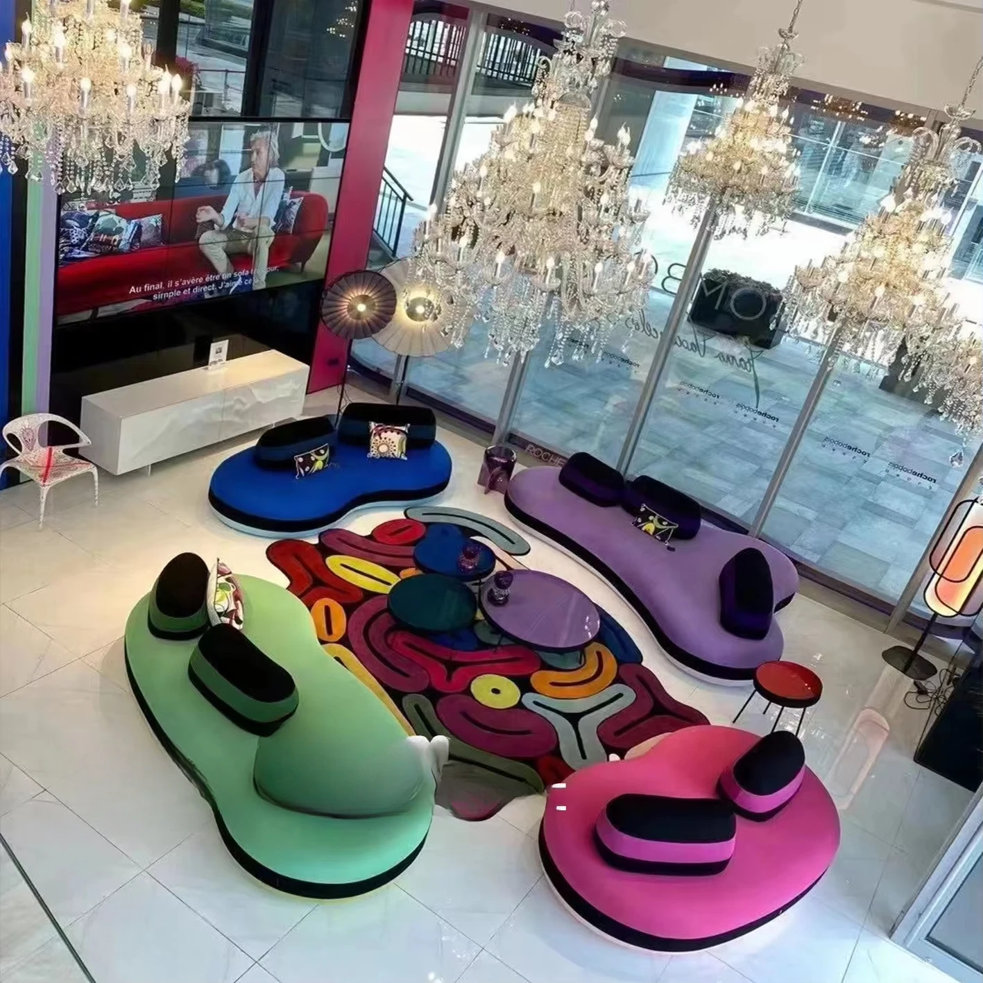 Italian modern design large size modular living room sofa colorful candy sofa public area hotel lobby sofa set