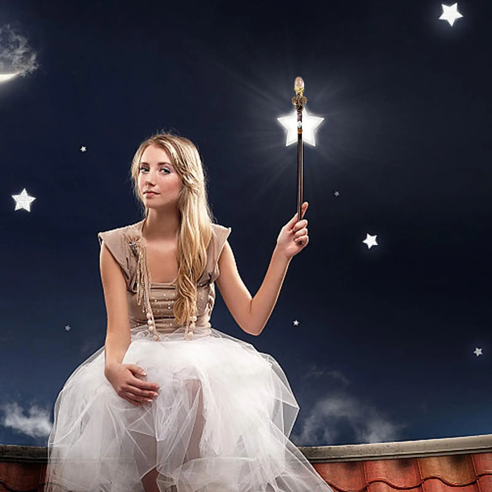 Crystal Wands Princess Wand Natural Crystal Handmade Props Stick Role Play Costume For Dance Princess Party Birthday Garden