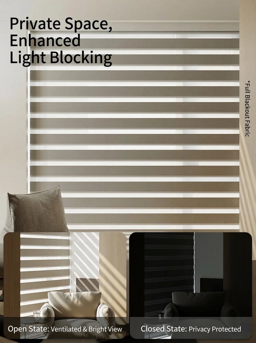 TIPIACE Custom Made Cordless Zebra Blinds, Custom Size Light Filtering Blackout Window Shades, Dual Layer Sheer & Privacy