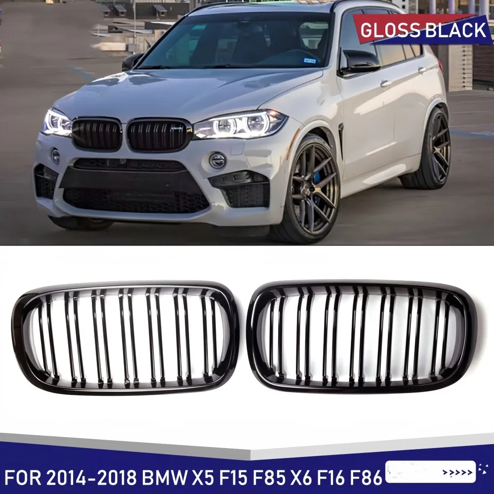 

For BMW F15 F16 X5 X6 F85 F86 2014-2018 Front Bumper Kidney Racing Grille Glossy Black Car Double Slat Grill