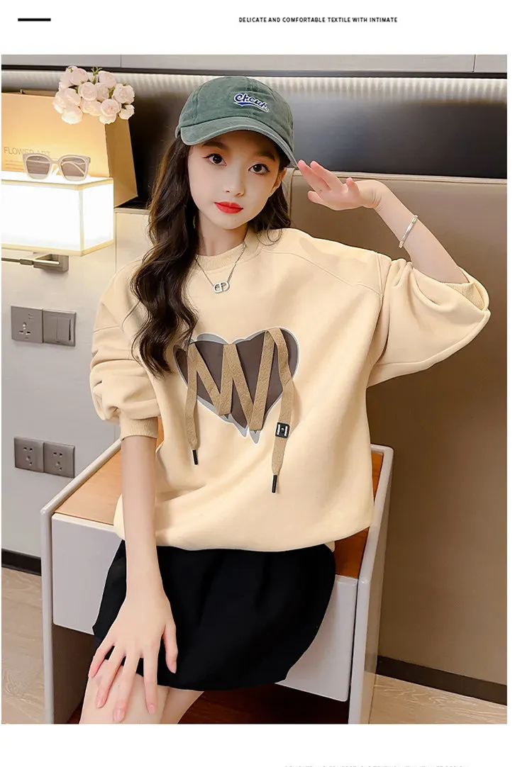 Sweatshirt für Kinder Herbst 2026 Neue Freizeitkleidung Sportbekleidung Schulmädchen Khaki Rosa Sweatshirt 5 7 8 9 12 13 14 Jahre Kinderkleidung – Detail 6