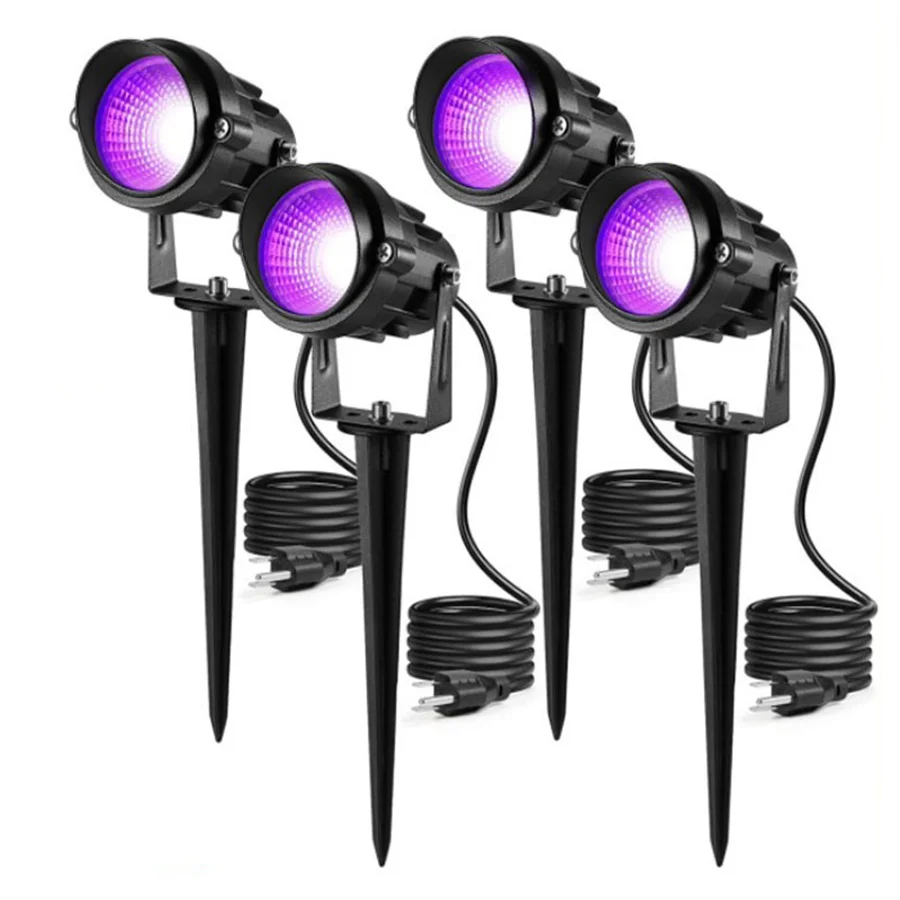 Waterproof 12W UV LED Blacklight Landscape Lights Outdoor Plug in Black Light Spotlight for Garden Lawn Christmas Party Decor