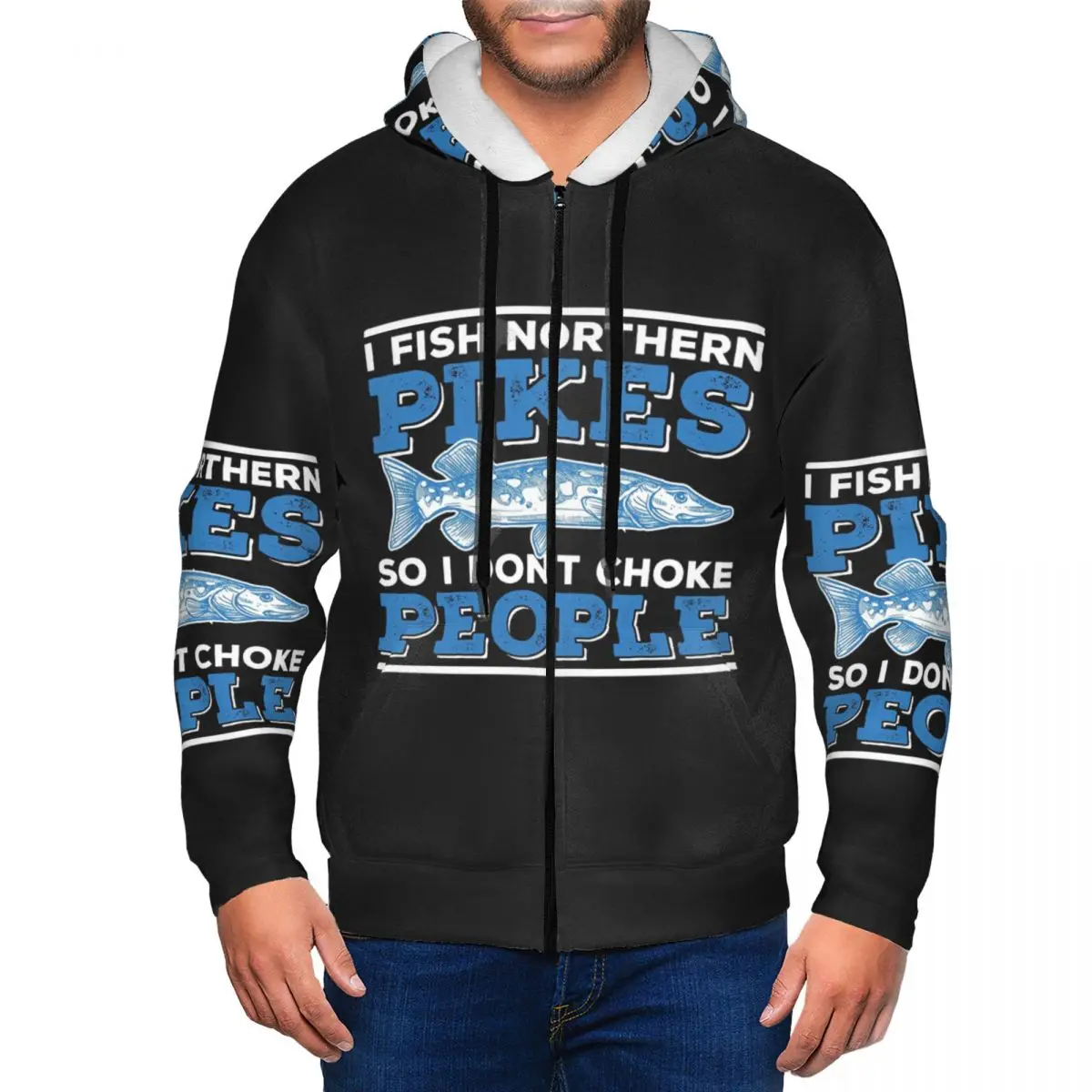 Northern Pike Fishing Humor Muskie Fish Fisherman Zipper Hoodie Pullover Autumn Winter Men Women Sweatshirt Long Sleeve Tops