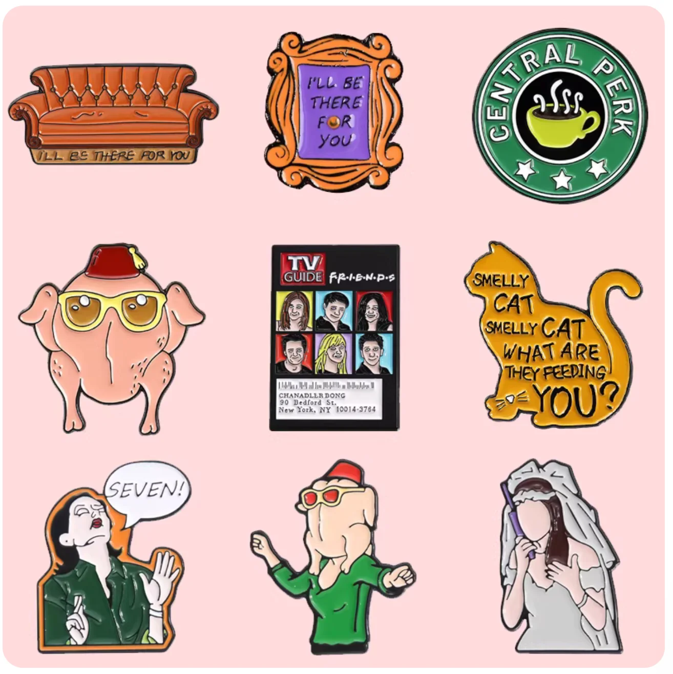 

Cartoon American Friends brooch turkey cat character alloy badge personalized jewelry accessories