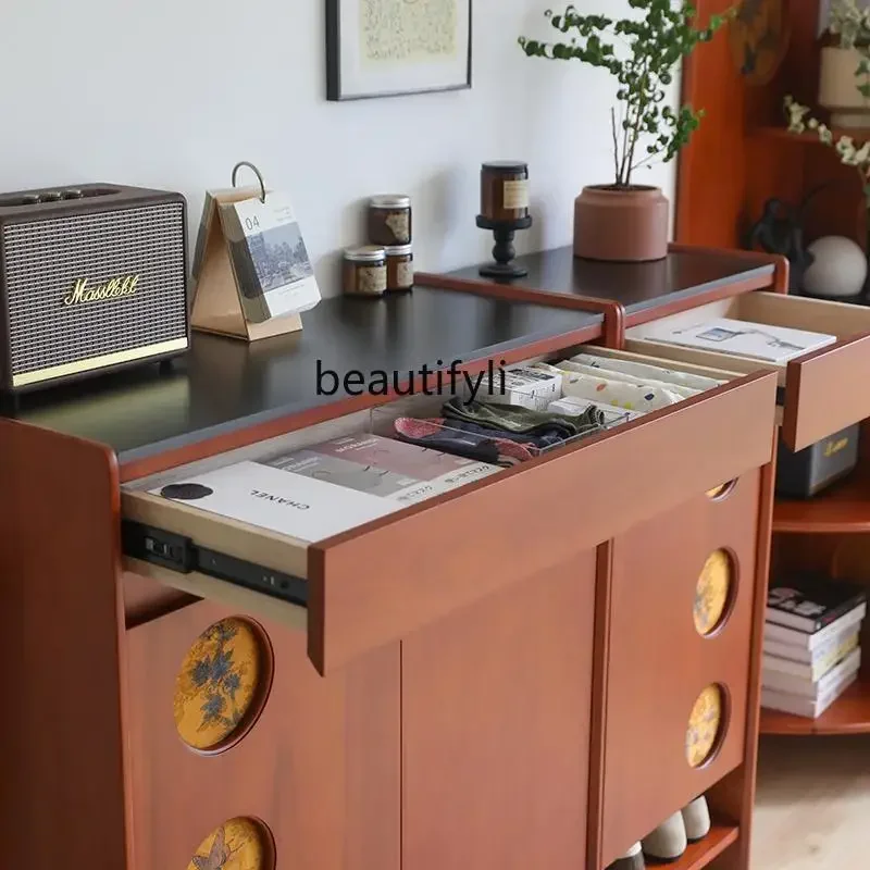 

yj7 Nordic solid wood shoe cabinet entrance large capacity storage partition cabinet rock slab