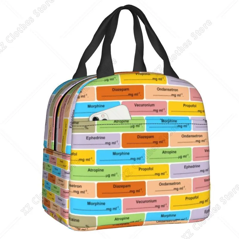Medical Nurse Anesthesia Medication Labels Lunch Bag Portable Thermal Cooler Insulated Lunch Box For Women Kids Food Tote Bags