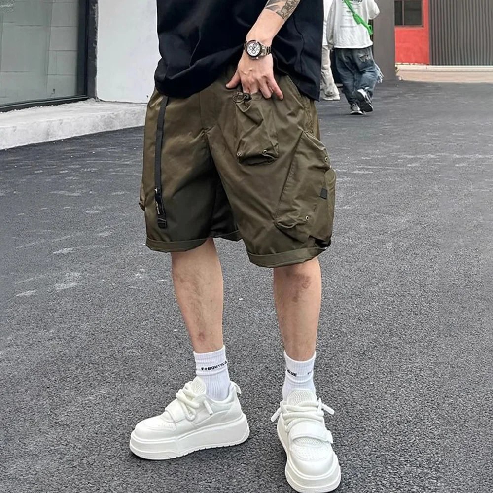 Summer Mens Workwear Shorts Simple American Style Retro Solid Color Loose Creativity Pockets Versatile Casual Daily Shorts 2024