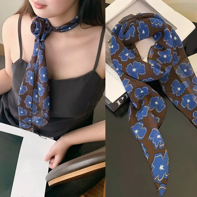 Floral Print Neckerchief 2026 Premium Retro French Style Neck Protection Decoration Soft Ribbon Wrap Women Breathable Sheer