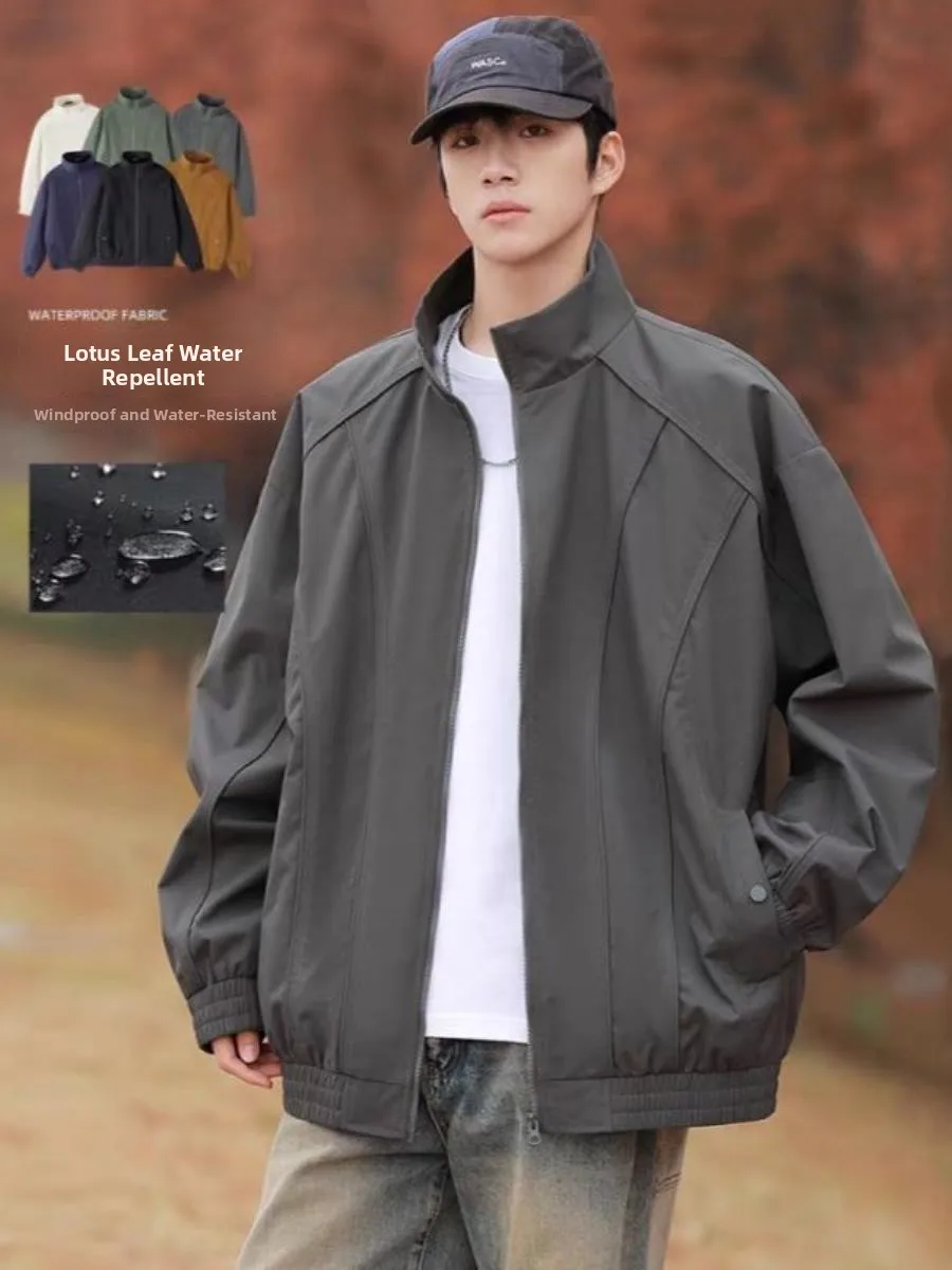 

Мужская повседневная куртка свободного кроя с воротником-стойкой, весна-осень, универсальная, в стиле ретро, американский тренд, дышащая, из искусственного твида, для делового стиля