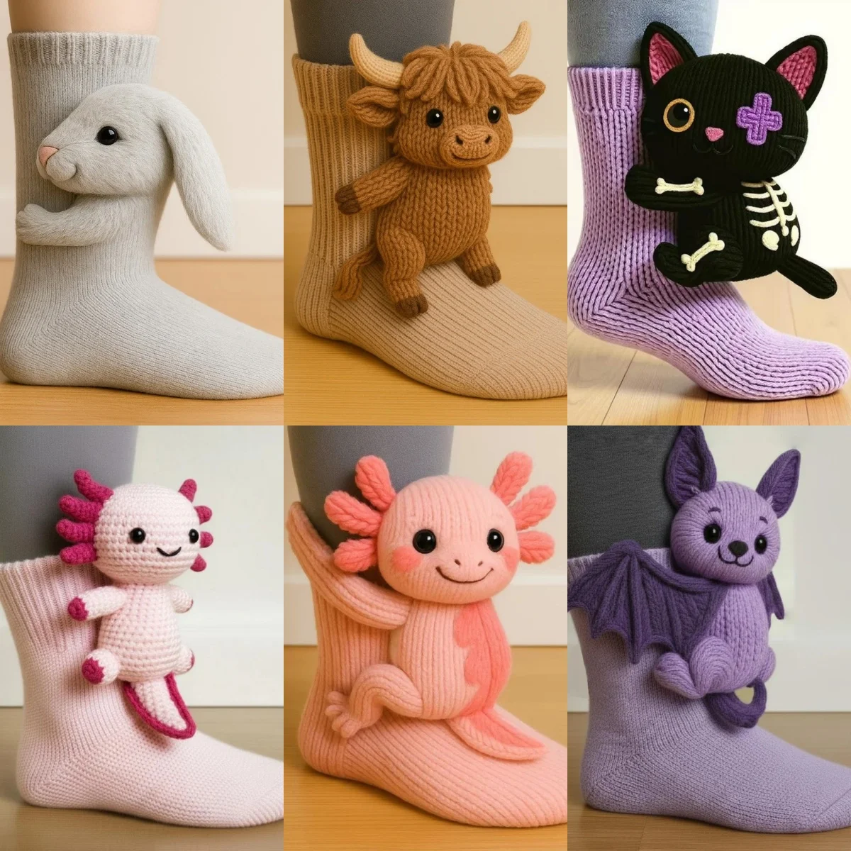 

3D Knit Animal Socks Cute Floor Socks Hand Crocheted Double Layer Warm Sock with Cute Rabbit Panda Animals Christmas Gifts