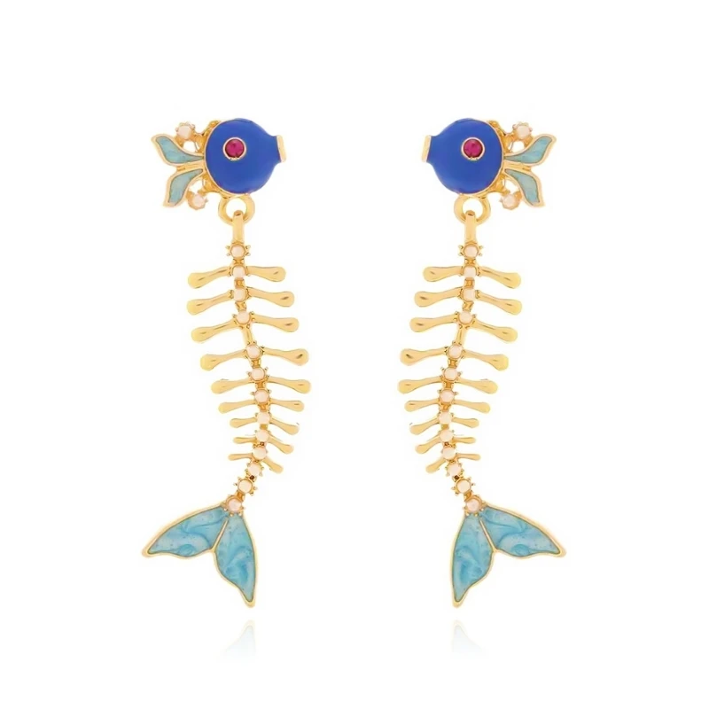 Fashionable Drops Oil Fishbones Dangle Earrings With Alloy Ear Post E0BF