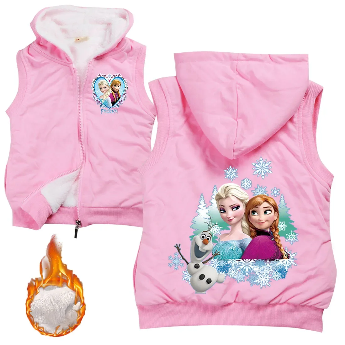 Disney Frozen Children\'s Wear Elsa Sleeveless Thick Cotton Winter  Hooded Vest Print Casual Tops for Girls Kids Clothes Sweater