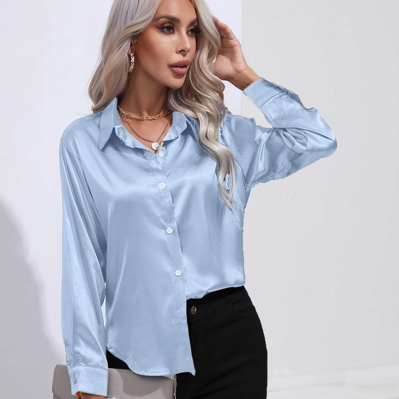 Autumn Casual Women\'s Blouses Elegant Satin Multicolor Basic Slim Shirt Solid Vintage Trend Ball Dance Party Shirt All-Match Top