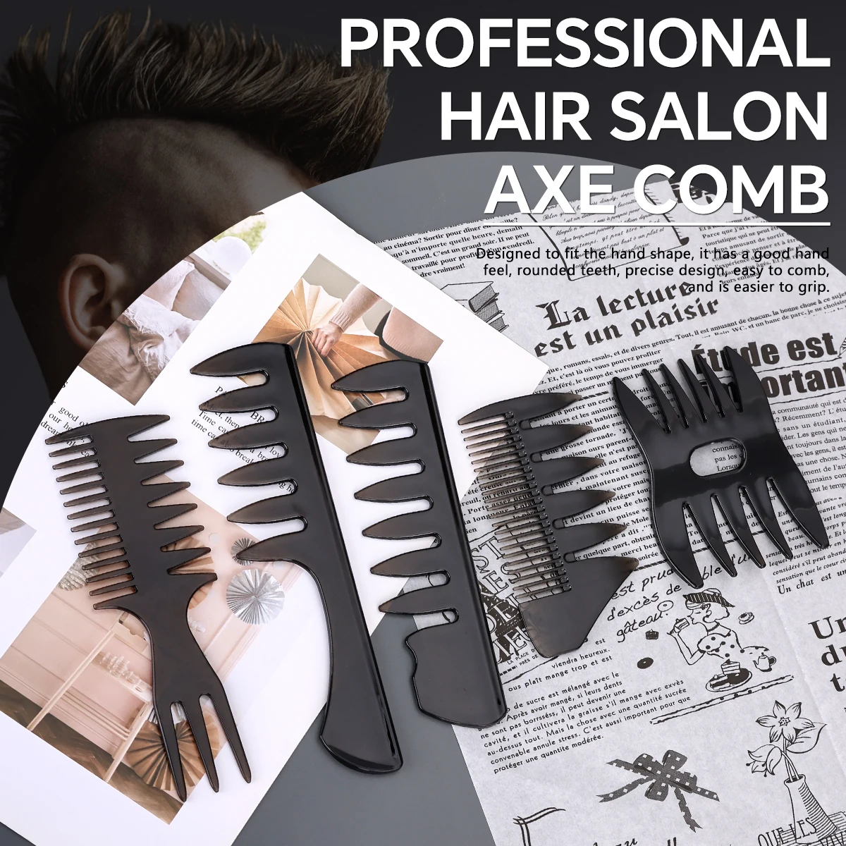 

6pcs Vintage Style Hair Comb Kit for Men, Dual-Sided Barber Comb with Hair Clips & Pomade for Classic Slicked Back Hairstyles