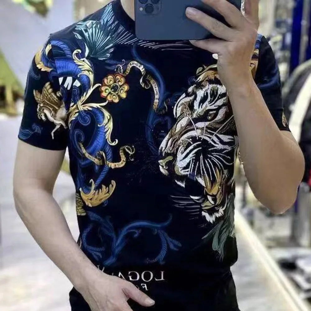 Flower Tee Shirt Homme Short Baroque Printing Men Tshirt Summer Korean Multicolour Tide Tshirt Camiseta Slim Fit Tshirt For Men